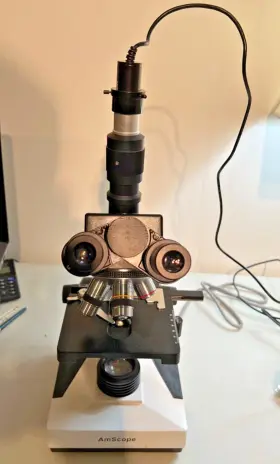 1204450 Amscope Trinocular Microscope With Celestron Usb Camera Great Condition #2