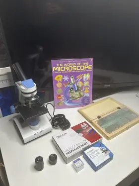 Amscope 780794515249 M50 Monocular Compound Microscope Slide Prep Kit Book 50 Extra Slides