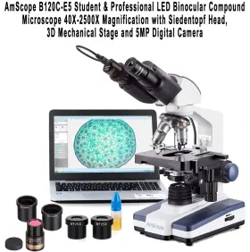40x-2500x Amscope B120ce5 B120c-e5 Led Digital Binocular Microscope 3d Stage 5mp Cam