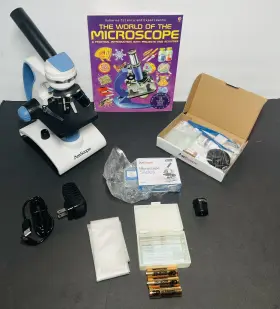 M162c-2l-sp14-v287 Amscope 40-1000x Student Microscope Slide Preparation Kit 2 Lights Metal Frame