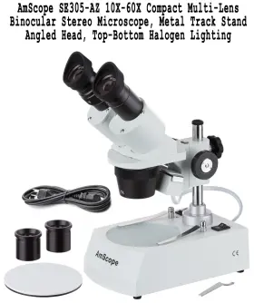 Se305-az Amscope 10x-60x Multi-lens Binocular Stereo Microscope Halogen Lighting