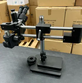 Sm4tzzb Amscope Trinocular Stereo Zoom Microscope - Black Double Arm Boom Stand