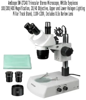 10x-20x-40x Amscope Sw-2t24x Trinocular Stereo Microscope With Top And Bottom Lights