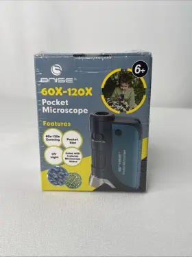 J114209 Bnise 60x 120x Pocket Microscope With 5 Slides Led Light And Uv Check New Sealed