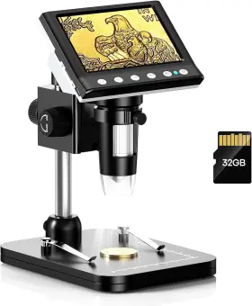 Sam-34 Branded 4.3ftft Ips Coin Microscope 1000x Magnification Digital 8 Led Windows 32gb Tf Card