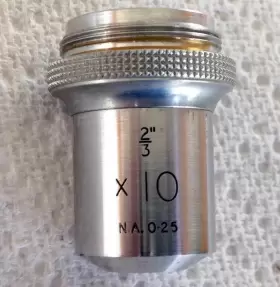 12785 C. Baker London Microscope Lens. 2/3 Inch X10 0.25