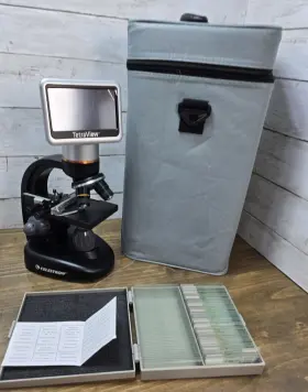 44349 Celestron Tetraview Lcd Digital Microscope With Case 100 Piece Specimen Slide Kit