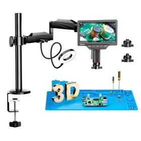 Em3k-3d Elikliv 3k Hdmi Digital Microscope For Soldering 7 Inch Ips Screen 64gb Card Dual Lens