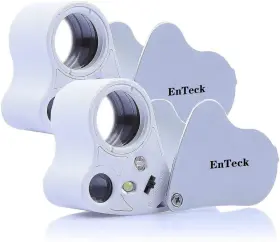 Enteck 721027132856 30x 60x Dual Lens Led Illuminated Jewelry Magnifier 2 Pack Pocket Microscope