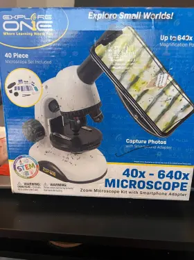 40x-640x Explore One 88-50640 Microscope With Smartphone Adapter. 40-piece Set Included