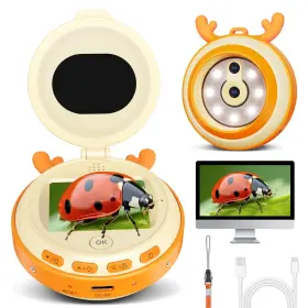 Hm020f Hayve Kids Microscope Camera Gifts And Toys For 4-12 2 Inches Screen Orange-yellow