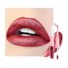 B0f13ct1jf Kaely 2-in-1 Dark Red Metallic Lipstick And Lip Liner Shimmer Liquid 24 Hr