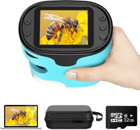 Kx-1000-cy Kexwaxx 1000x Pocket Microscope For Kids - 4k 2.0 Inch Screen Digital Mini Scope With Slide