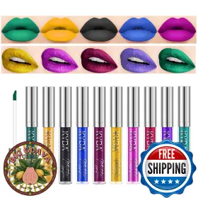 B09mjynjk5 Kyda 10 Colors Lipstick Set 5 Matte Velvet And Shimmer Metallic Lips Color Non
