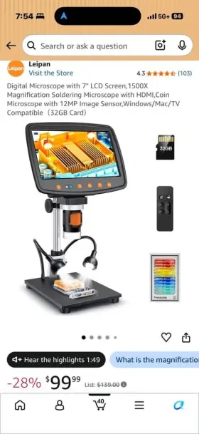 Leipan 445027265217 1500x Magnification Soldering Microscope With Hdmi 7 Inch Lcd Digital