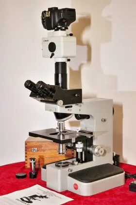792069 Leitz Orthoplan Microscope With Heine Pv Color Phase - Digital Camera Mps