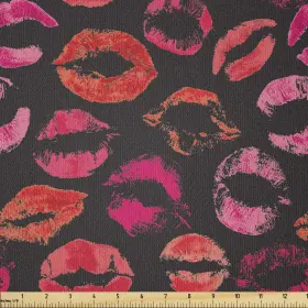B07yb9qtcp Lunarable Kiss Fabric By The Yard Weathered Looking Lipstick Marks On Black Pas