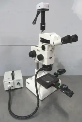 C194671 Meiji Techno Rz0403 Rz Stereo Zoom Microscope 75x With Stand Ring Light Camera