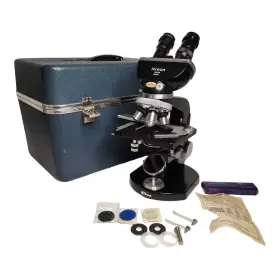 67275 Nikon 1965 Model S Compound Binocular Microscope Mirror Planar Plate With Blue Case