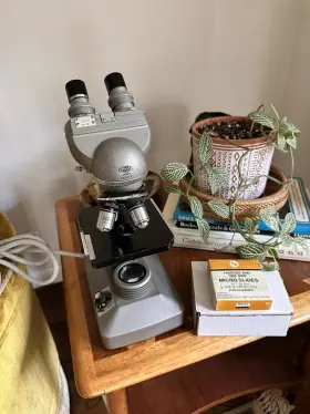 Khc247477 Olympus Khc Vintage Microscope Binocular With 4 Objectives And Working Lamp