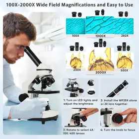 100x-2000x Palobil 726084305106 Microscope For Adults Professional Compound Kids 8-12 #2
