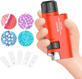 Cwxy-x-82-ca Qunse Pocket Mini Small Microscope 60x-120x Handheld Led Orange