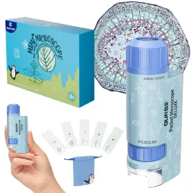 Cwxy-x-85 Qunse Kids Pocket Mini Portable Handheld Microscope 60x-120x With 5 Slides Specimen