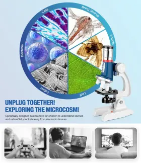 100x-1200x Uarzt 733420914281 58-piece Kids Microscope Kit - Magnification Metal Body Led Ligh #3