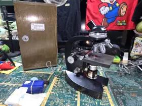 56035 Unitron Mkd Microscope No In Original Wooden Box With Exact Accessories-read