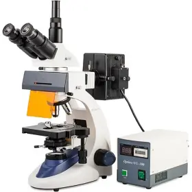 Ve-146yt Velab Trinocular Epifluorescence Microscope 4 Lenses 5.9 Inch X 5.19 Stage