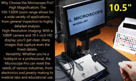 Skutssmxwj101ino1gjbv9 Vevor Pro Series Vii Hdmi 10.1 Inch Lcd Microscope Digital 10x-1300 X 2 Million Pixels 8 Led Remote