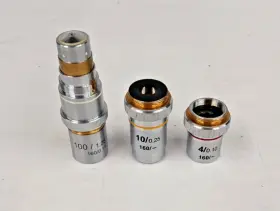 24-2140 Wards Microscope Lenses. 100/1.25 10/0.25 4-0.10