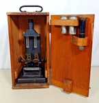 Vintage Bausch & Lomb Optical Co. Microscope Wood Eimer Amend Box Case. Fixed Price $109.99.