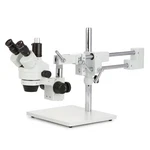 Amscope 3.5X-180X Trinocular Stereo Zoom Microscope +double Arm Boom Stand. Fixed Price $733.99.
