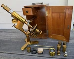 Antique 19TH Century Professional Brass Bausch & Lomb Microscope Box. Fixed Price $1450.00.