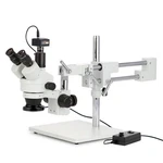 3.5X-180X Simul-focal Stereo Zoom Microscope + Dual Arm Boom Stand Ring Light. Fixed Price $959.99.
