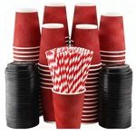 Red Corrugated Disposable Coffee Cups Heat Insulation With Straw For Hot Be. Fixed Price $15.06.