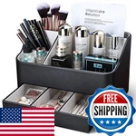 Kingfom Leather Makeup Organizer With Drawer, Cosmetic Storage For Dresser Count. Fixed Price $69.52.