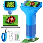 Odatay Microscope For Kids With 12 Slides, 100X-1000X 1080P Pack, Blue. Fixed Price $38.49.