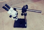 Scienscope Binocular Microscope With Boom Stand & Led Light. Fixed Price $525.00.