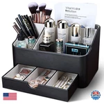 Kingfom Leather Makeup Organizer With Drawer, Cosmetic Storage For Dresser Count. Fixed Price $66.33.