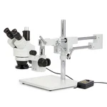 Amscope 3.5X-45X Trinocular Stereo Boom Microscope + 4-ZONE 144-LED Ring Light. Fixed Price $708.99.