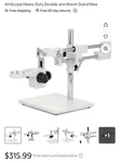 Amscope Heavy Duty Double-arm Black Boom Stand W 76MM Focus Block & Tube Mount. Fixed Price $250.00.